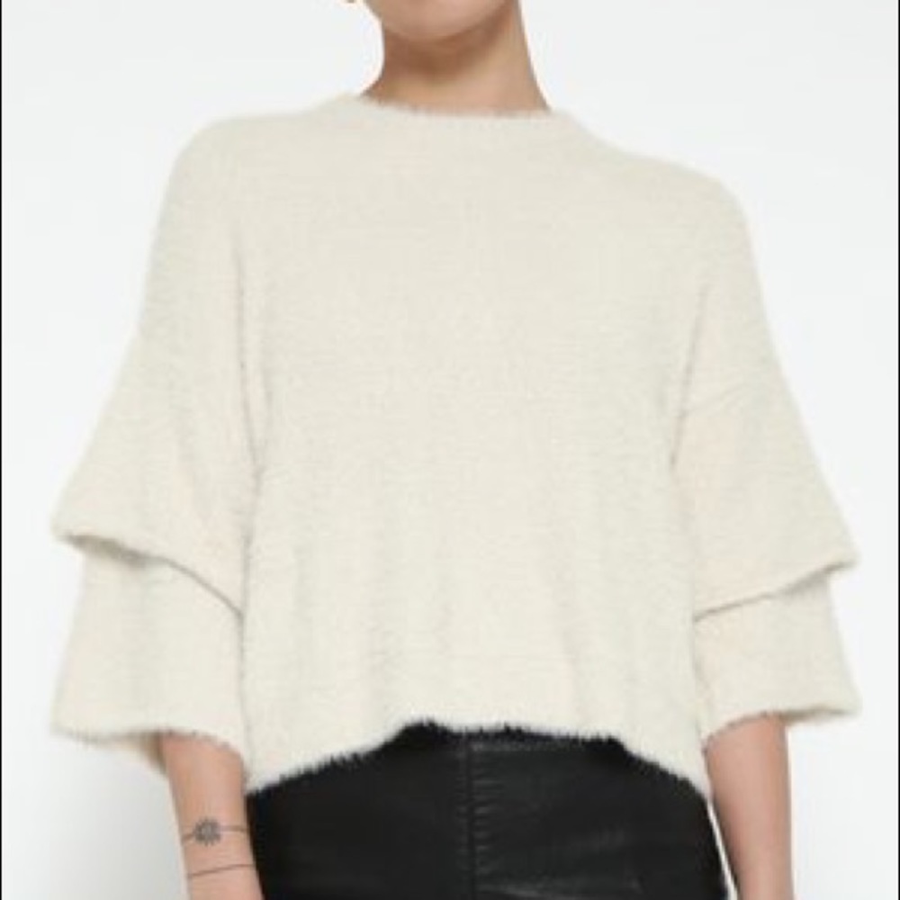 Mango Fuzzy Bell Sleeve Cream Sweater